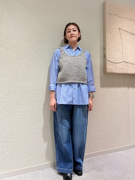 「かぐれ（カグレ）のペルーローゲージショートニットベスト（ベスト、グレー系）」を使った、rikaさん（レディース・161cm）の秋コーディネート