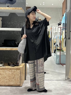 「LEPSIM（レプシィム）のサラキレポンチョチュニックSS　290265（シャツ/ブラウス、グレー系）」を使った、かとちゃんさん（レディース・154cm）の春コーディネート