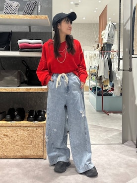 「LEPSIM（レプシィム）のイージーバギーデニム　290477（デニムパンツ）」を使った、かとちゃんさん（レディース・154cm）の秋コーディネート