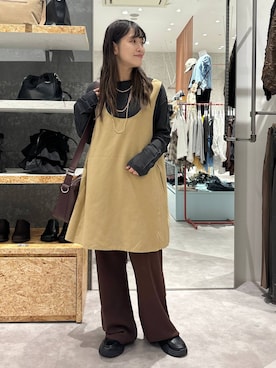 「アイテム（チュニック）」を使った、かとちゃんさん（レディース・154cm）の秋コーディネート
