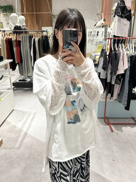「LEPSIM（レプシィム）の楊柳柄イージーパンツ　290321（その他パンツ、ブラック系）」を使った、かとちゃんさん（レディース・154cm）の春コーディネート