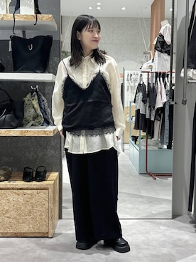 「LEPSIM（レプシィム）のシアーシャツ長袖チュニック　147435（シャツ/ブラウス、ホワイト系）」を使った、かとちゃんさん（レディース・154cm）の春コーディネート