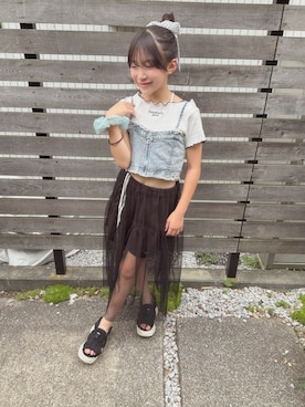 「ANAP GｉRL（アナップガール）のバッグ スピンドル ビスチェ × Tシャツ SET 【キッズお揃い】（Tシャツ/カットソー、ブルー系）」を使った、yurimari1118さん（キッズ・140cm）の夏コーディネート