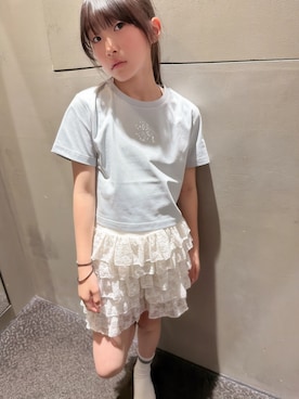 「repipi armario（レピピ アルマリオ）のRAビジューTシャツ（Tシャツ/カットソー、ブルー系）」を使った、yurimari1118さん（キッズ・140cm）の春コーディネート