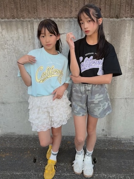 「repipi armario（レピピ アルマリオ）のアソートフリルショーパン（スカート、ホワイト系）」を使った、yurimari1118さん（キッズ・140cm）の夏コーディネート