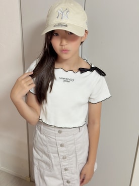 「PinkLatte（ピンクラテ）のアイテム（アンサンブル、ホワイト系）」を使った、yurimari1118さん（キッズ・140cm）の夏コーディネート