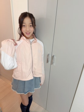「ANAP GｉRL（アナップガール）のクロップド シャカブルゾン（ブルゾン、ピンク系）」を使った、yurimari1118さん（キッズ・140cm）の春コーディネート