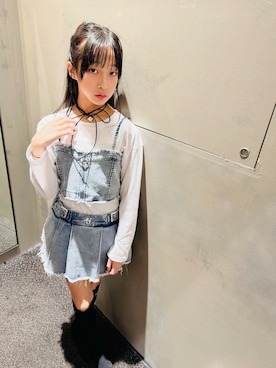 「ANAP GｉRL（アナップガール）のバッグ スピンドル ビスチェ × Tシャツ SET 【キッズお揃い】（Tシャツ/カットソー、ブルー系）」を使った、yurimari1118さん（キッズ・140cm）の春コーディネート