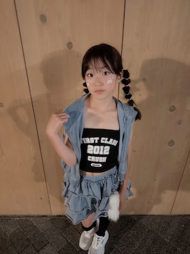 「ANAP GｉRL（アナップガール）のAnniversary パッド入りキャミソール（インナーウェア/肌着、ホワイト系）」を使った、yurimari1118さん（キッズ・140cm）の夏コーディネート