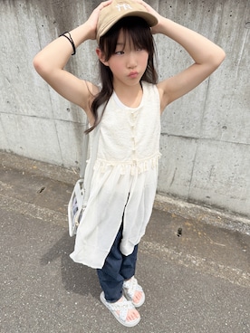 「URBAN CHERRY（アーバンチェリー）のアイテム（トップス、ホワイト系）」を使った、yurimari1118さん（キッズ・140cm）の夏コーディネート