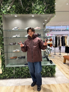 「アイテム（ダウンジャケット/コート、レッド系）」を使った、なおとさん（メンズ・170cm）の秋コーディネート