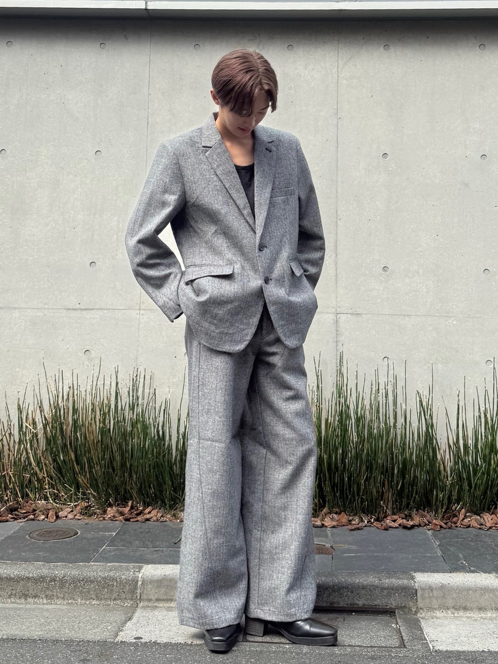 CLEL】Wool Blend Herringbone Tweed Tailored Jacket / ウール