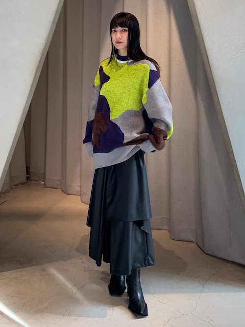 セール】FAKE LEATHER ASYMME LAYERED PT / フェイクレザーアシメ