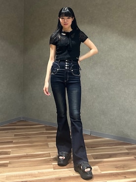 「ハイウエスト」｜「アイテム（Tシャツ/カットソー）」を使った、後藤帆花さん（レディース・162cm）の夏コーディネート