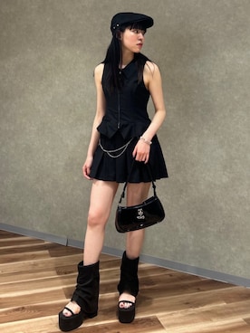 「プリーツ」｜「アイテム（ハンチング/ベレー帽）」を使った、後藤帆花さん（レディース・162cm）の春コーディネート