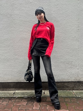 「EMODA（エモダ）のマークユニットロングTシャツ（Tシャツ/カットソー）」を使った、後藤帆花さん（レディース・162cm）の秋コーディネート