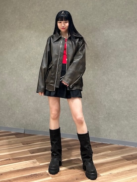 「EMODA（エモダ）のレイヤーチェーンベルトスカート（スカート）」を使った、後藤帆花さん（レディース・162cm）の冬コーディネート