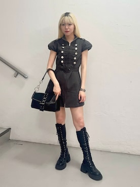 「jouetie（ジュエティ）のベルトチェーンハンドバッグ（ハンドバッグ、ブラック系）」を使った、HONOKAさん（レディース・162cm）の夏コーディネート