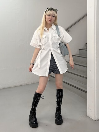「jouetie(ジュエティ)のウエストベルトハトメチュニックシャツ(シャツ/ブラウス)」を使った、HONOKAさん(レディース・162cm)の春コーディネート