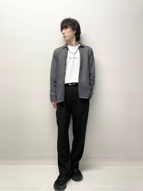 『ユニセックス』メッシュ衿付きカーディガン