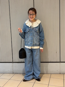 「かぐれ（カグレ）のフリルネックドットブラウス（シャツ/ブラウス、ホワイト系）」を使った、mayouedaさん（レディース・156cm）の秋コーディネート