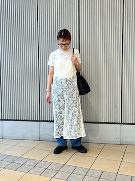 「URBAN RESEARCH DOORS（アーバンリサーチドアーズ）の『別注』ElisaNovelli×DOORS　レースキャミワンピース（ワンピース、ホワイト系）」を使った、mayouedaさん（レディース・156cm）の春コーディネート