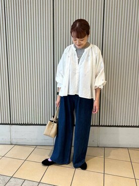 「URBAN RESEARCH DOORS（アーバンリサーチドアーズ）のラメ刺繍ブラウス（シャツ/ブラウス）」を使った、mayouedaさん（レディース・156cm）の夏コーディネート