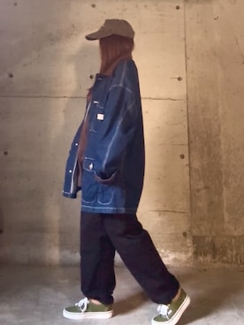 「Java（ジャバ）の《Javaジャバコラボ》大人のワークテイスト。コーデュロイ衿ミリタリーデニムジャケット（デニムジャケット）」を使った、ありさん（レディース・149cm）の秋コーディネート