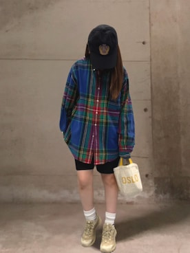 「BEAMS HEART（ビームスハート）の【6/18値下げ】クレスト エンブレム キャップ（キャップ、ブラック系）」を使った、ありさん（レディース・149cm）の秋コーディネート