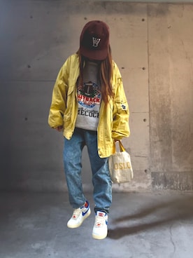 「アイテム（キャップ）」を使った、ありさん（レディース・149cm）の冬コーディネート