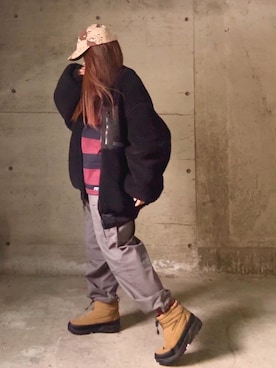 「アイテム（キャップ）」を使った、ありさん（レディース・149cm）の冬コーディネート