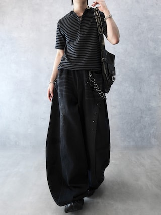 「WISH FOR EVER(ウィッシュフォーエバー)のDRAW CODE BORDER HENRY NECK T-SHIRT / ドローコードボーダーヘンリーネックTシャツ(Tシャツ/カットソー)」を使った、Aranさん(メンズ・177cm)の春コーディネート