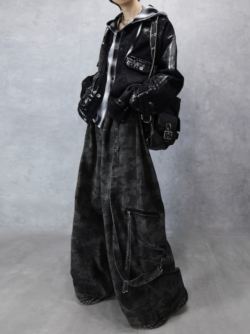 Spielio】Vintage like foil print denim jacket/ヴィンテージライク箔