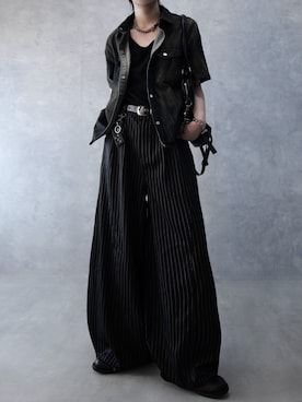 「MandO（Auntie Rosa）（エムオー）のアソートバルーンバギースラックス（スラックス、ブラック系）」を使った、Aranさん（メンズ・177cm）の春コーディネート