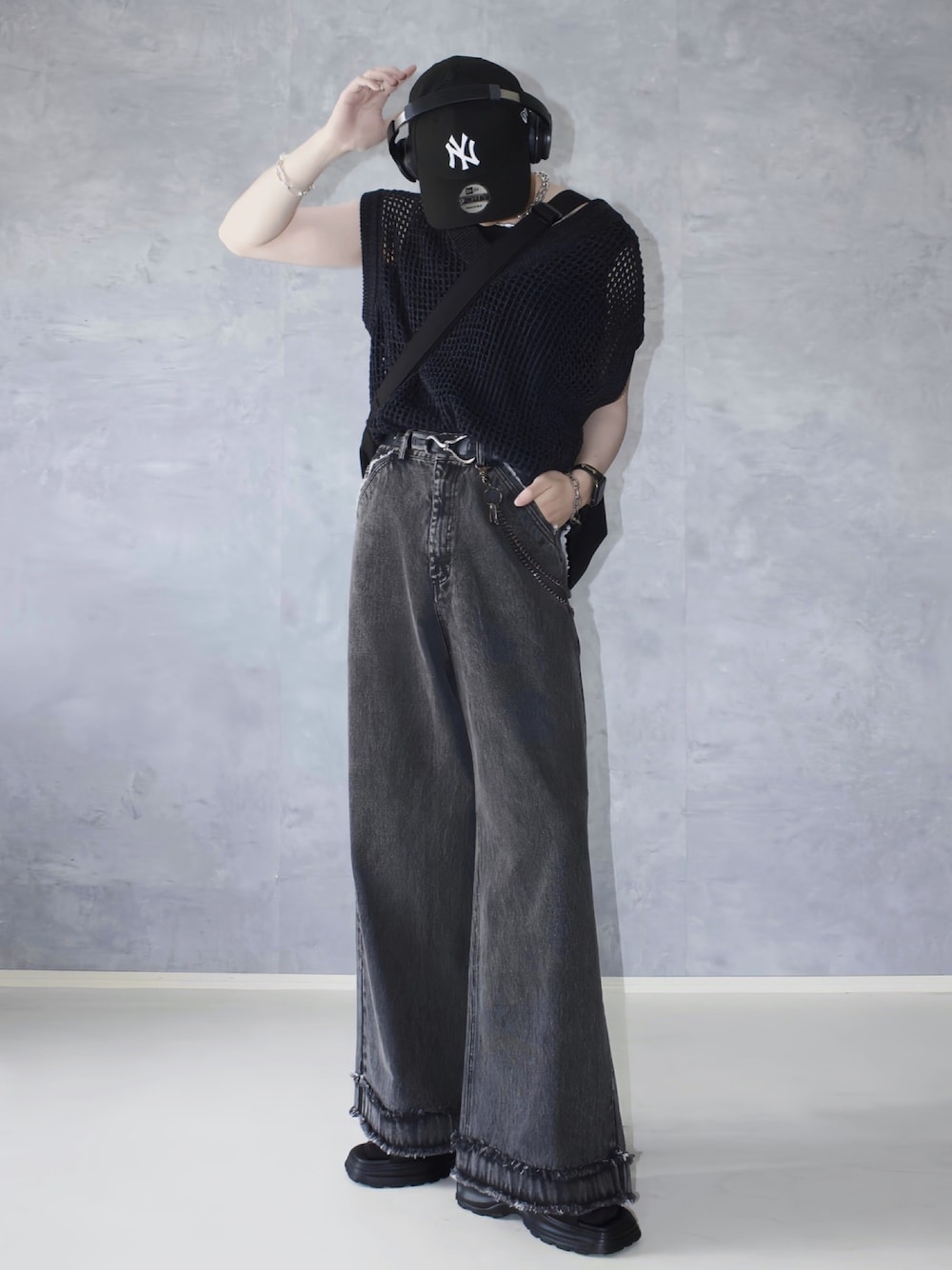 CLEL】Watermark Knitting Loose Mesh Vest/透かし編み ルーズ