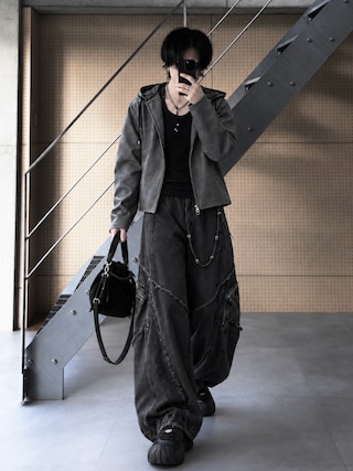 「Ellno Loset（エルノロゼット）の【Aranコラボ】レースアップ合皮Wジップブルゾン（ブルゾン）」を使った、Aranさん（メンズ・177cm）の秋コーディネート