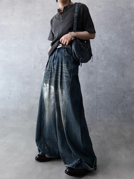 「ADRER（アドラー）のWaffle Heavy Henley Neck Tee / ワッフル ヘビー ヘンリーネックT（Tシャツ/カットソー、グレー系）」を使った、Aranさん（メンズ・177cm）の春コーディネート