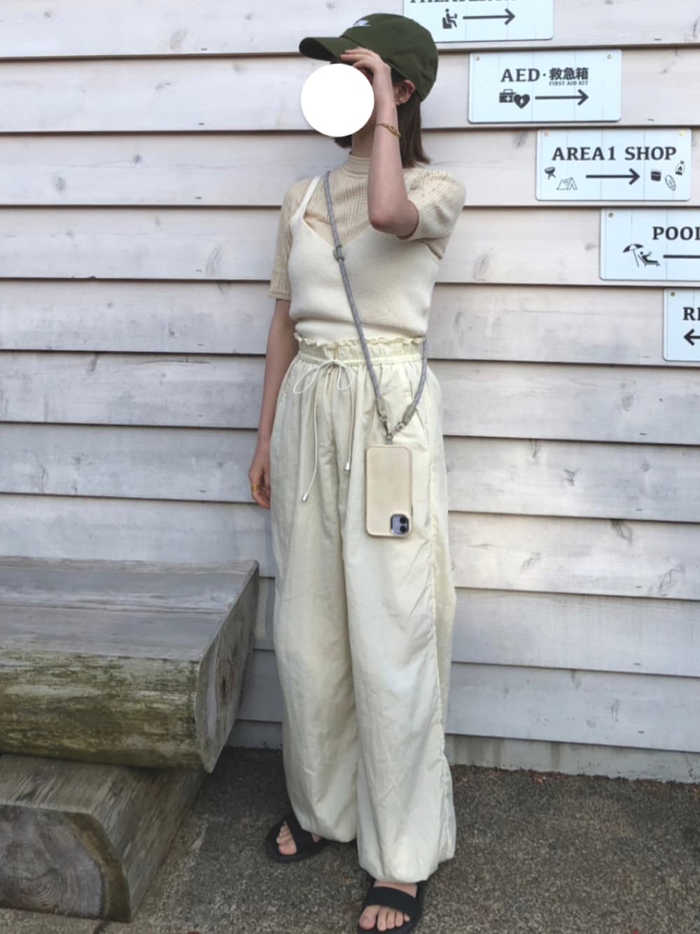 「シンプル、カジュアル、UNIQLO、プチプラ、大人カジュアル、おしゃれさんと繋がりたい、ootd、低身長、キャップ、ラフ、カーゴパンツ、淡色コーデ、プチプラコーデ、オールホワイト、キャンプ」｜「NIKEの【NIKE】H86 フーチュラ ウォッシュド キャップ（キャップ、グリーン系）」を使った、cocoさん（レディース・154cm）の春コーディネートの1枚目の写真