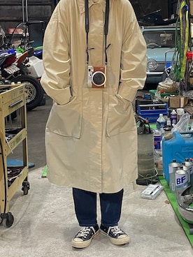 「チャックテイラー」｜「アイテム（ステンカラーコート）」を使った、kaede🍁さん（レディース・157cm）の秋コーディネート