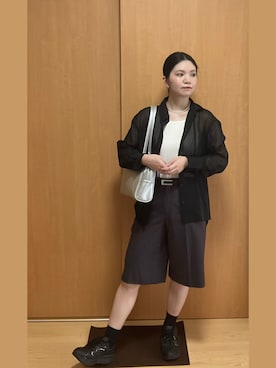 「アイテム（ボストンバッグ）」を使った、米之井花さん（レディース・157cm・20代）の夏コーディネート