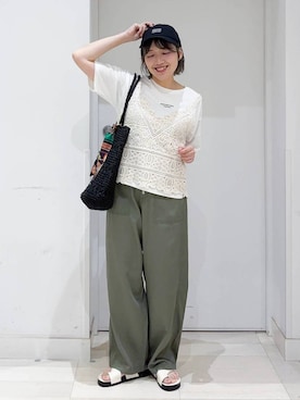 「GLOBAL WORK（グローバルワーク）のリッチクリーンプリントT半袖/636780（Tシャツ/カットソー、ホワイト系）」を使った、tahanyanさん（レディース・155cm）の夏コーディネート
