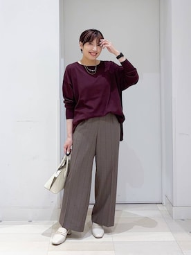 「アイテム（スラックス）」を使った、tahanyanさん（レディース・155cm・40代）の秋コーディネート