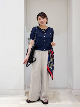 「LEPSIM（レプシィム）の大判スクエアスカーフ　303219（バンダナ/スカーフ、ブルー系）」を使った、tahanyanさん（レディース・155cm）の夏コーディネート
