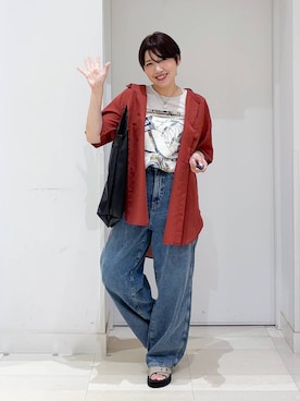 「GLOBAL WORK（グローバルワーク）のGOODデニムバギーパンツ/118365（デニムパンツ）」を使った、tahanyanさん（レディース・155cm・40代）の夏コーディネート