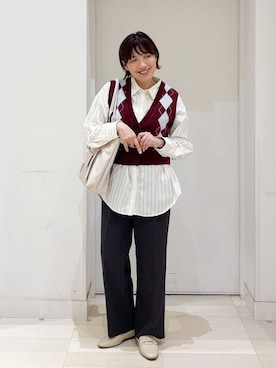 「GLOBAL WORK（グローバルワーク）のアイテム（ベスト）」を使った、tahanyanさん（レディース・155cm）の秋コーディネート