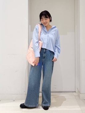 「GLOBAL WORK（グローバルワーク）のエアかる厚底ローファー/136031（ローファー、ブラック系）」を使った、tahanyanさん（レディース・155cm）の夏コーディネート