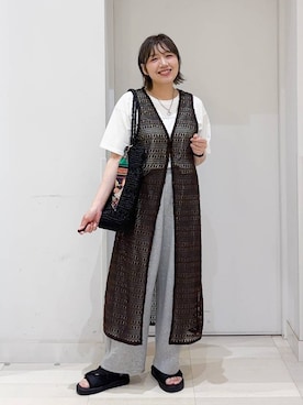 「GLOBAL WORK（グローバルワーク）のリッチクリーンプリントT半袖/636780（Tシャツ/カットソー、ホワイト系）」を使った、tahanyanさん（レディース・155cm）の夏コーディネート