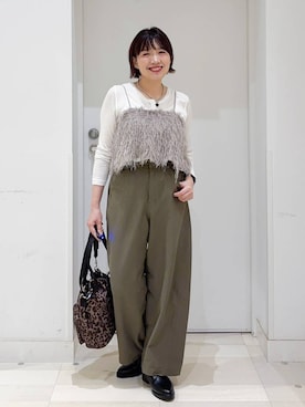 「GLOBAL WORK（グローバルワーク）のサラサラヘンリーネック長袖プルオーバー/1017895（Tシャツ/カットソー、ホワイト系）」を使った、tahanyanさん（レディース・155cm）の夏コーディネート