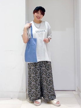 「GLOBAL WORK（グローバルワーク）の汗染み軽減Tシャツ/ロゴ/288051（Tシャツ/カットソー）」を使った、tahanyanさん（レディース・155cm・40代）の夏コーディネート