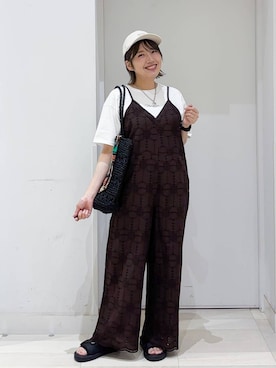 「GLOBAL WORK（グローバルワーク）のリッチクリーンプリントT半袖/636780（Tシャツ/カットソー、ホワイト系）」を使った、tahanyanさん（レディース・155cm）の夏コーディネート